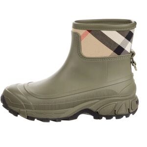 Burberry Olive Ankle Boots with Check Pattern